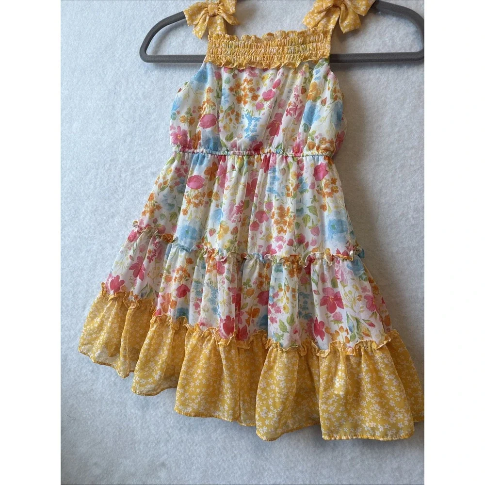 Jona Michelle Floral Bow Tiered Ruffle Sleeveless Girls Dress‎ 5T Summer Party